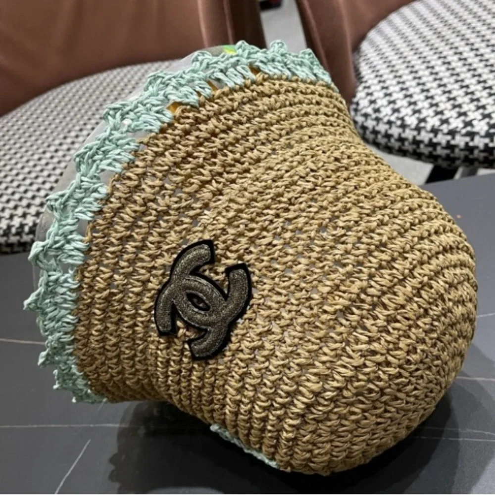 Chanel Kids Straw Hat with Black and Mint Accents